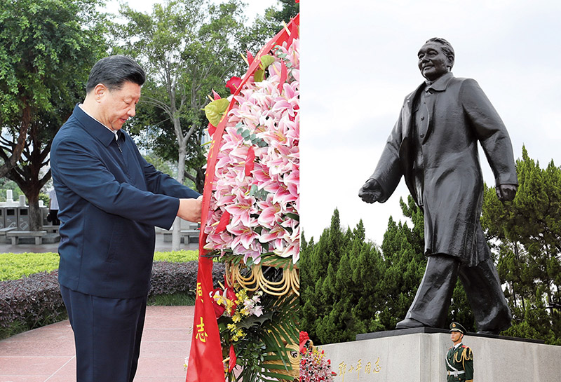 2020年10月14日，習(xí)近平總書(shū)記向深圳蓮花山公園鄧小平同志銅像敬獻(xiàn)花籃。